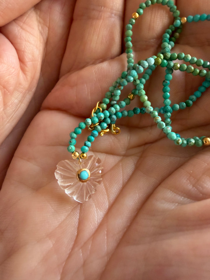 Jaipur Carved Heart Necklace in Quartz & Turquoise  - SHIPS 9TH SEPTEMBER