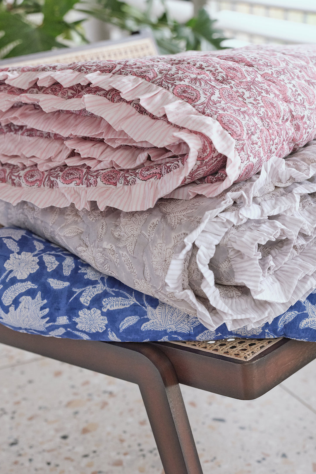 Paisley Ruffle Quilted Throw in Desert Rose