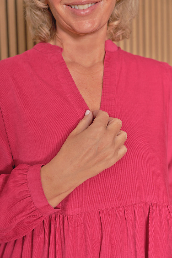 Florence Cord Dress In Cherry