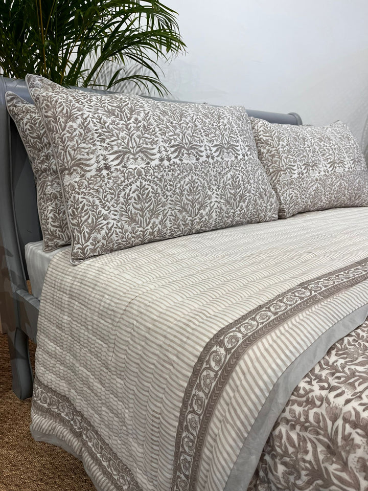 Soft Grey Maharani Hand-Block Printed Pillowcase