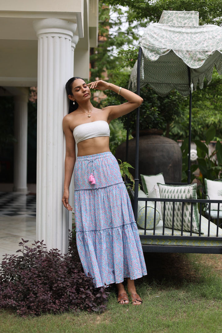 Maya maxi-tiered skirt in dusty blue