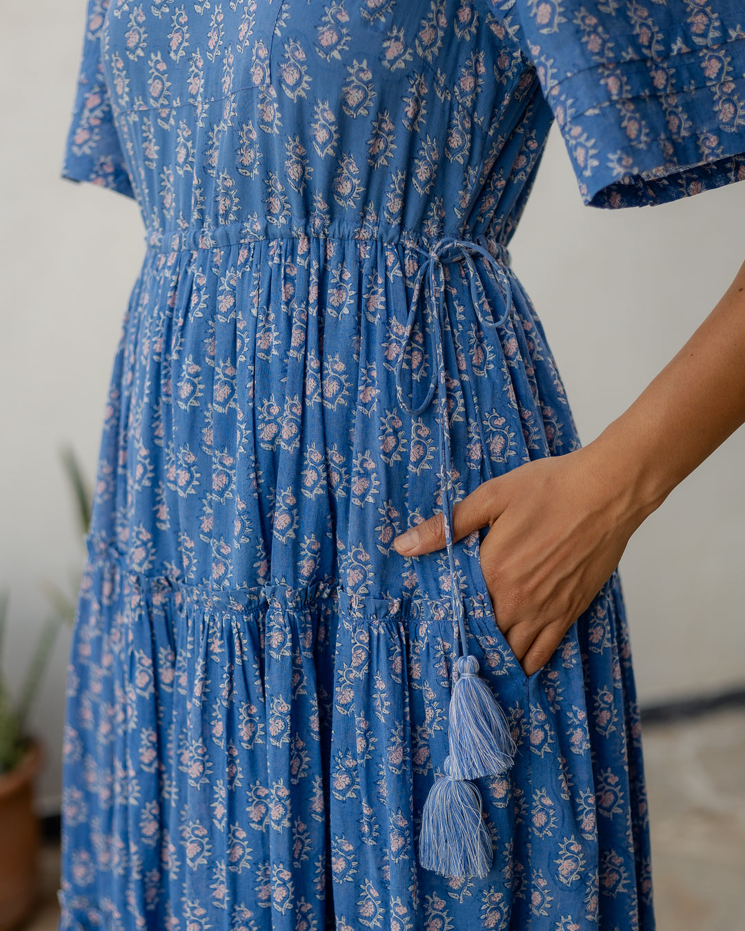 Tara Smocked Dress in lapis & pink - Dilli Grey