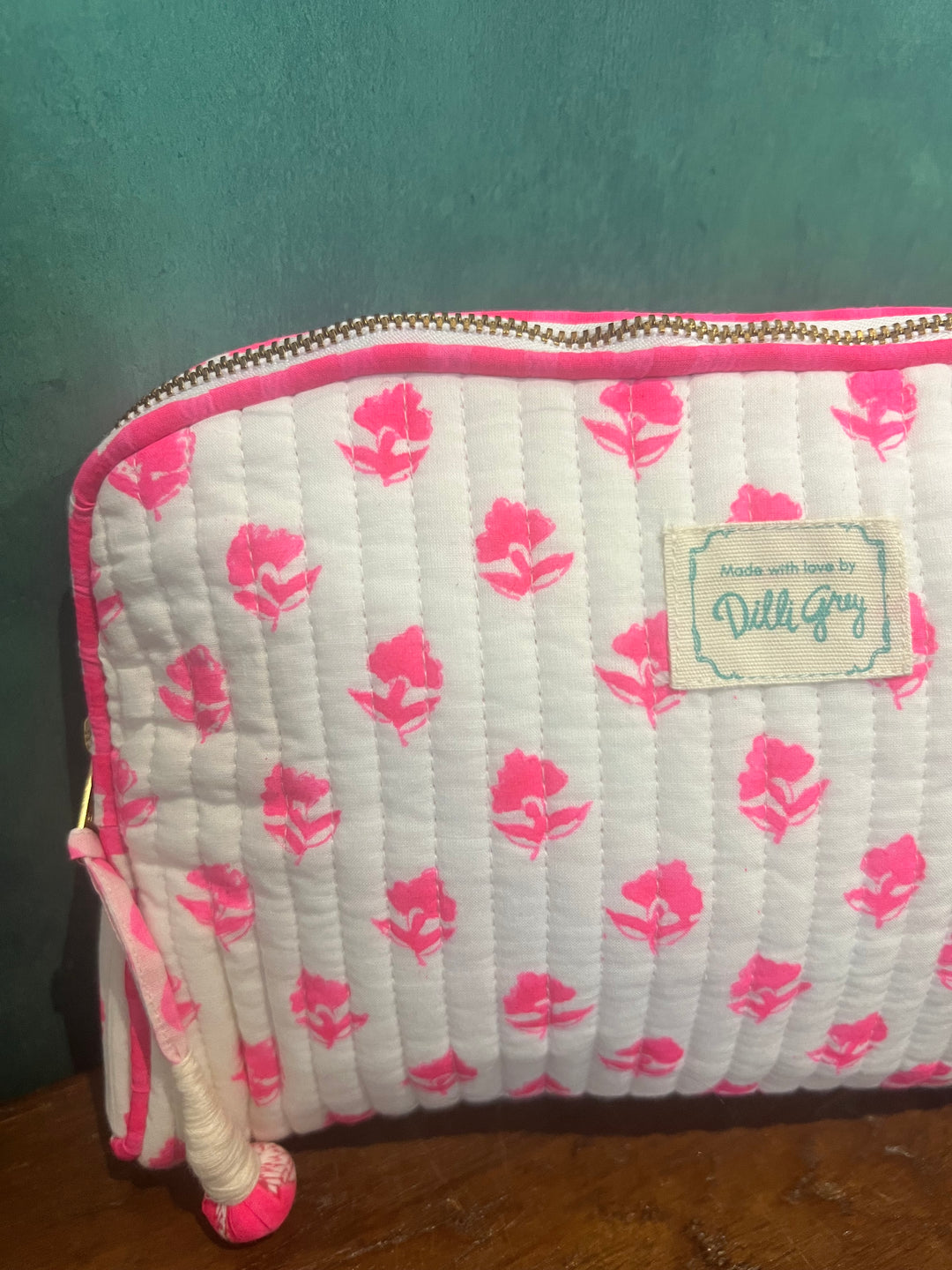 Neon pink ditsy Makeup Pouch