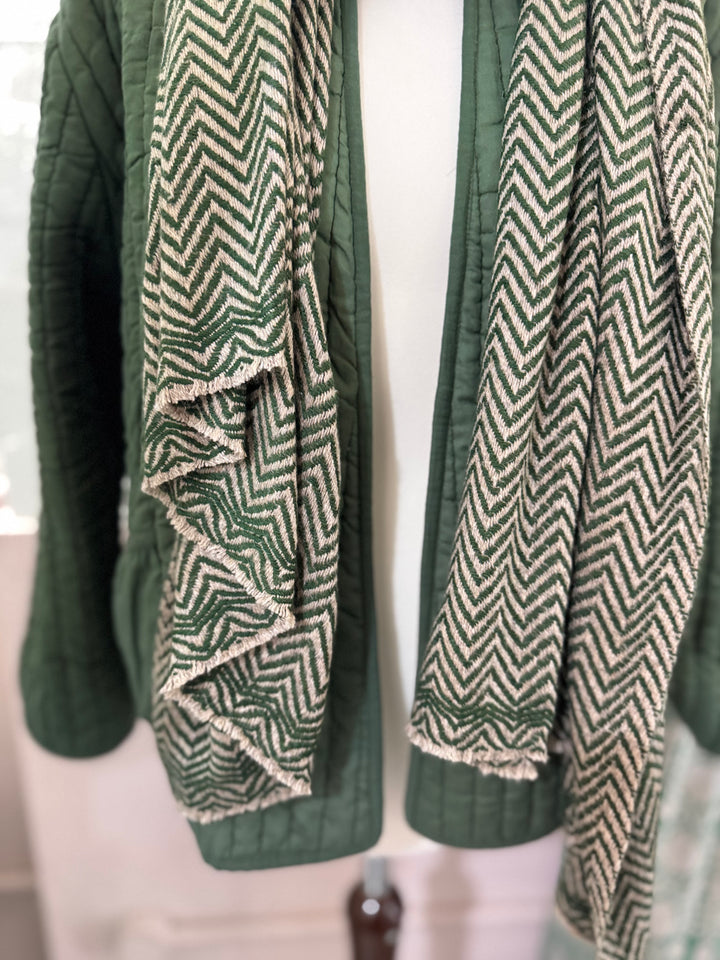Cashmere chevron scarf in taupe and tulsi green