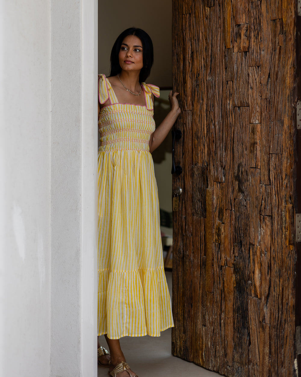 Yasmin Smocked Sundress in Sunshine Yellow - Dilli Grey