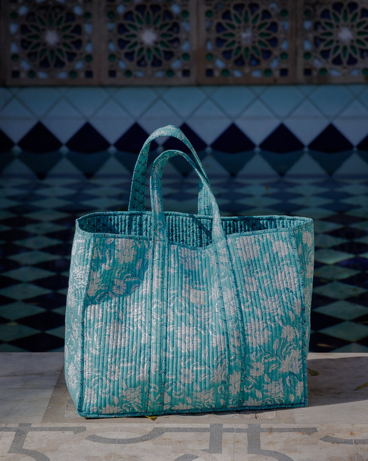Champaca Quilted Beachbag in Pool Blue