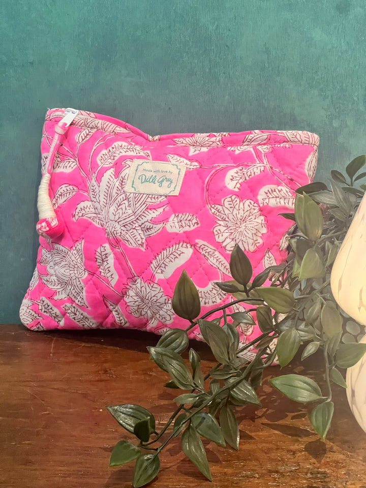 Neon pink champaca quilted mini Pouch