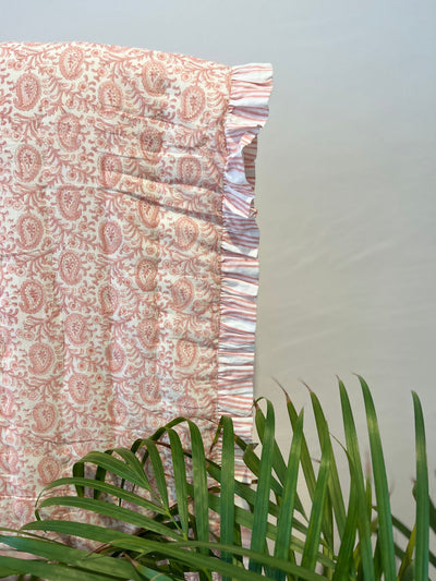 Dusty pink paisley hand-block printed quilt