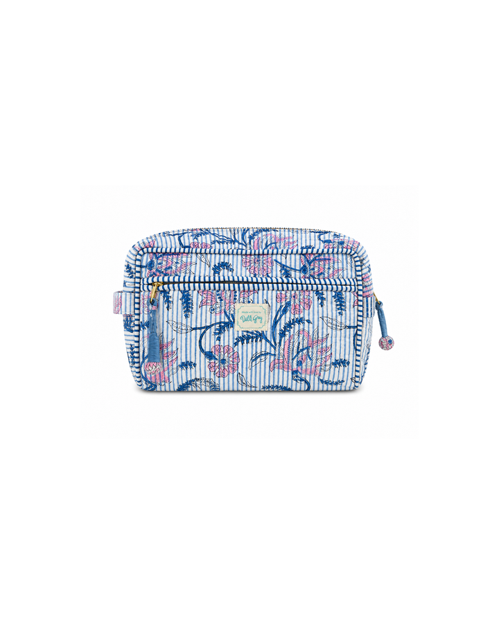 Champaca Double Zip Wash Bag In Dusty Blue & Pink