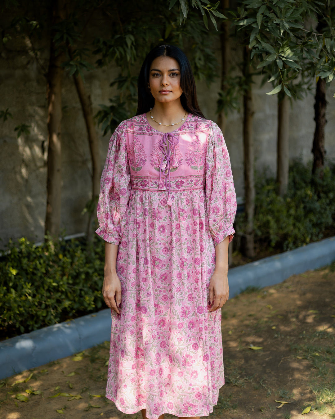 Farah Midi Dress in Jaipur Pink and Sage - Dilli Grey