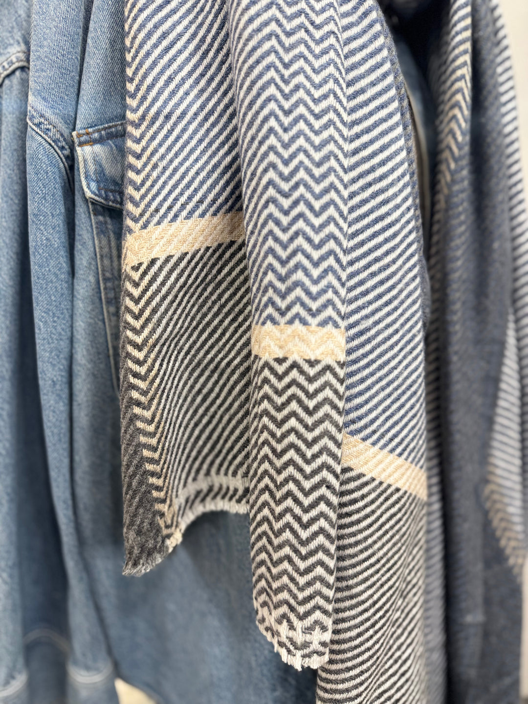 Cashmere hand-loom blanket scarf in denim blues