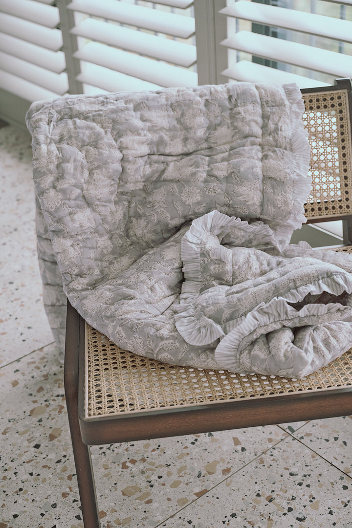 Champaca Ruffle Quilted Throw In Lunar Grey