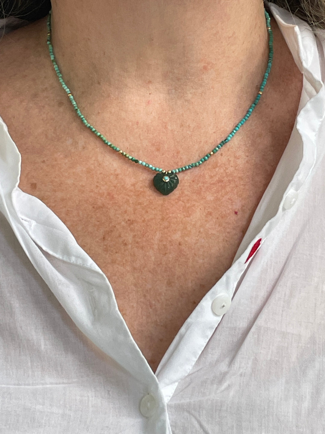Jaipur Carved Heart Necklace in Turquoise & Aventurine