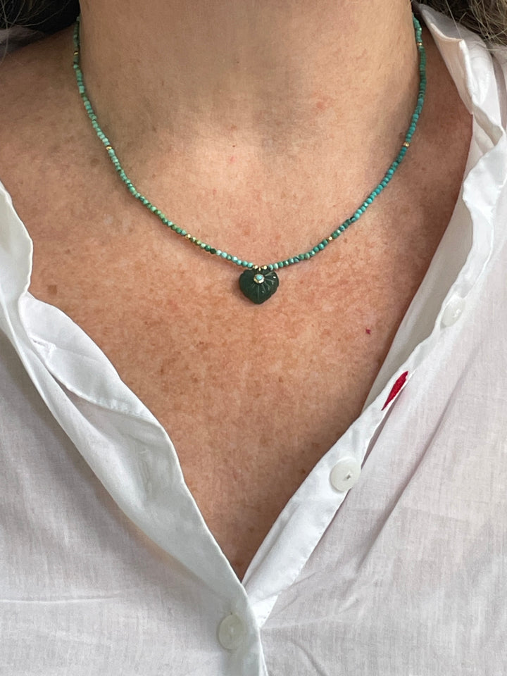 Jaipur Carved Heart Necklace in Turquoise & Aventurine
