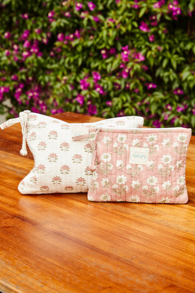 Quilted Pouch Set in Lotus and Aster