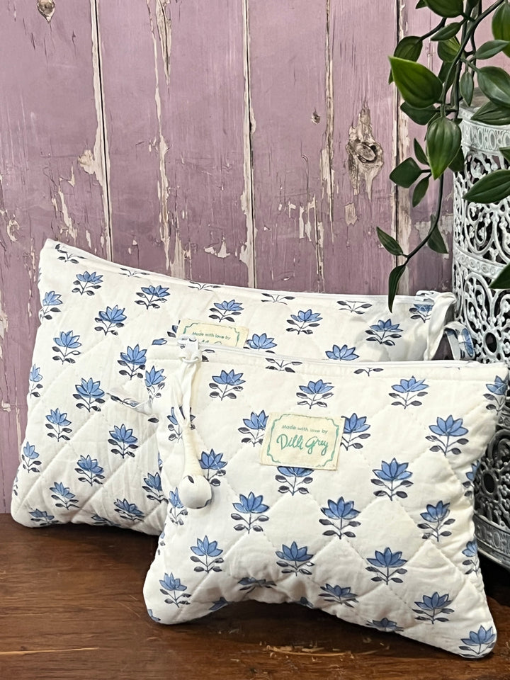 Sky blue lotus quilted pouch set