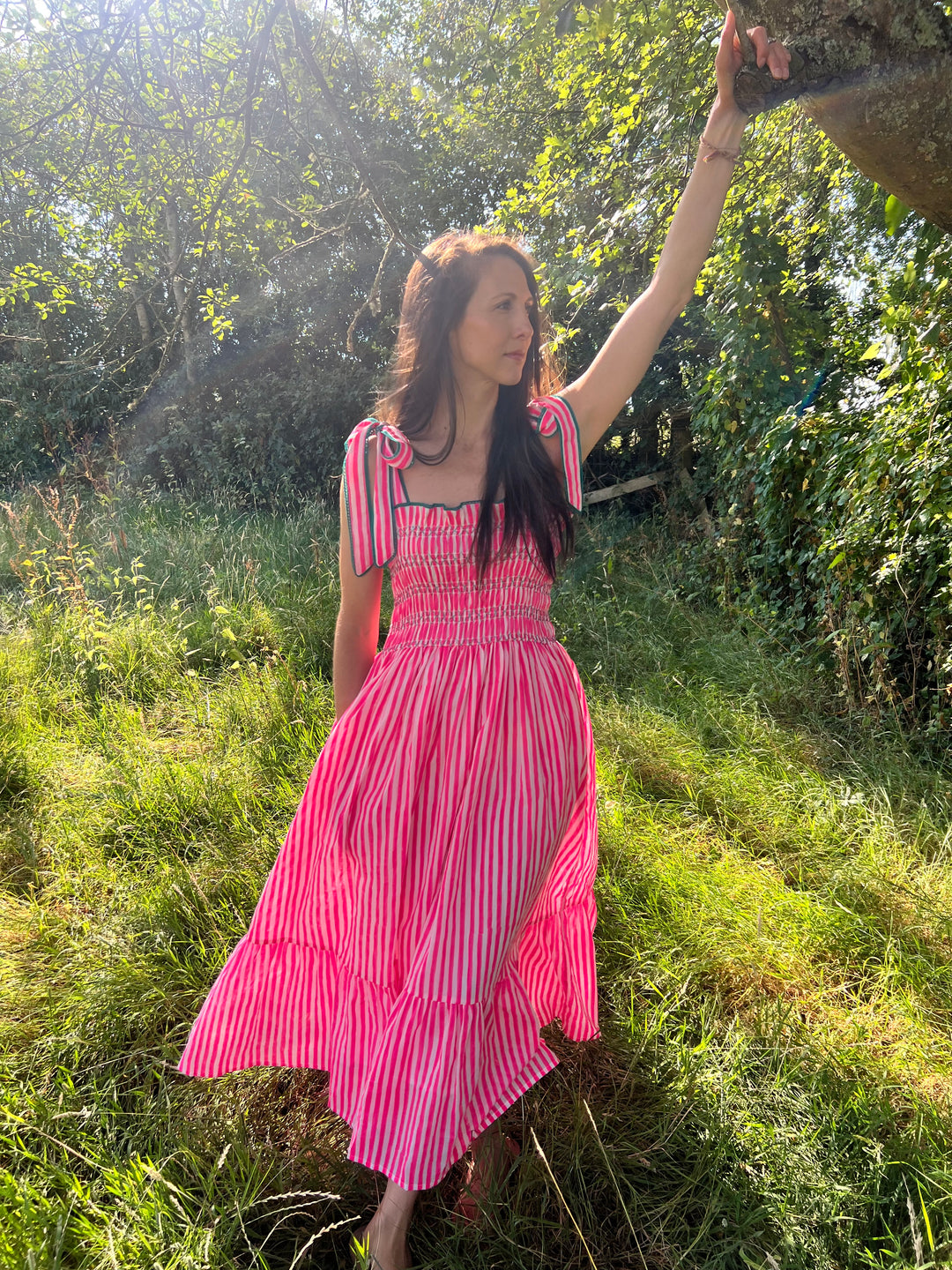 Yasmin Smocked Sundress in Neon Pink