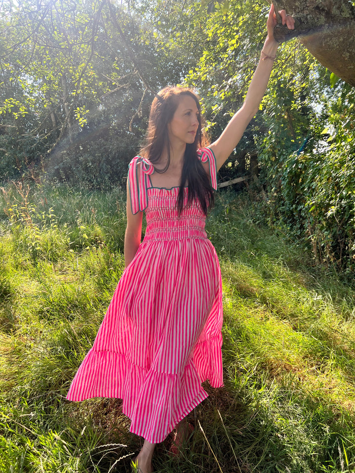 Yasmin Smocked Sundress in Neon Pink