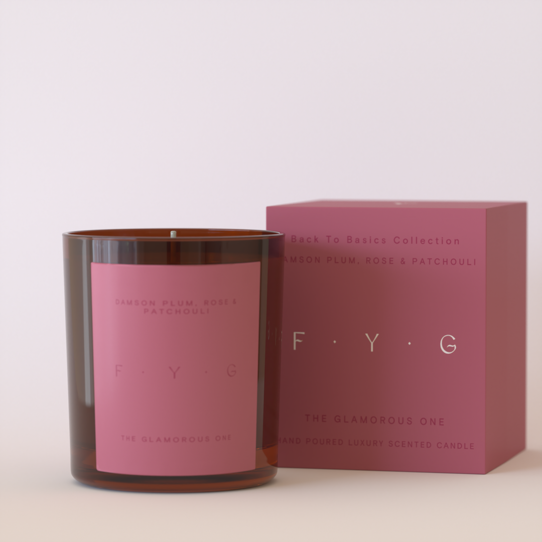 Damson Plum, Rose & Patchouli Candle: Amber / Glass - Dilli Grey