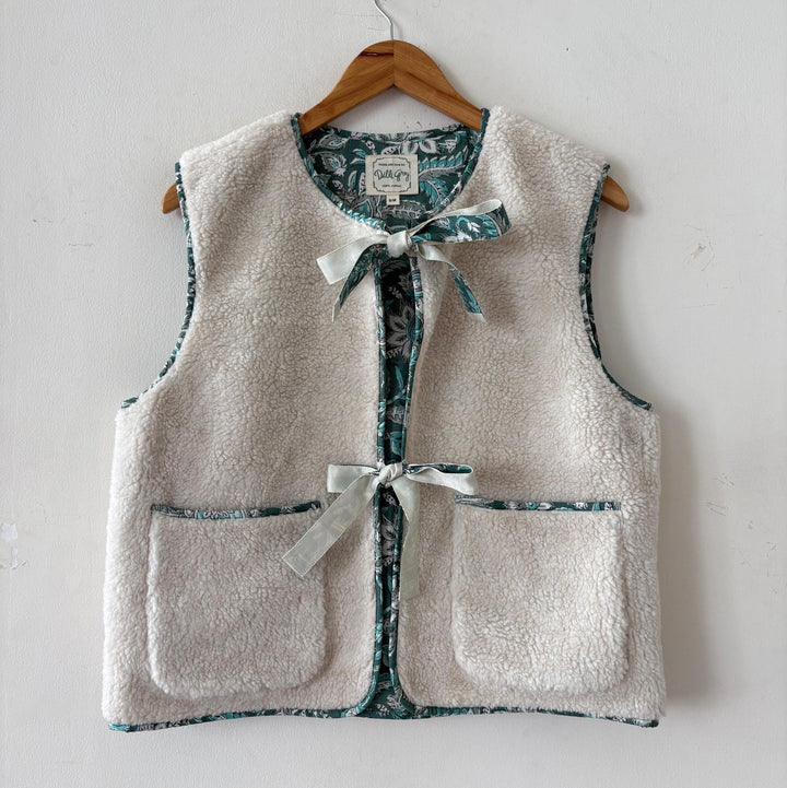Abby Teddy Gilet in Duck Egg Chintz