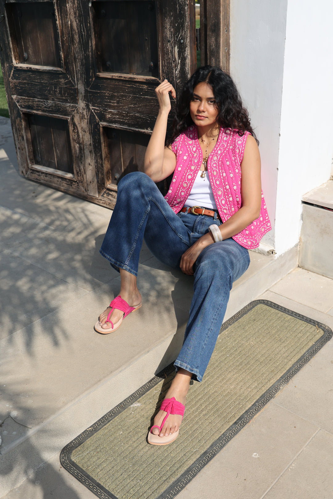 Saffron Reversible Gilet in Magenta - Dilli Grey