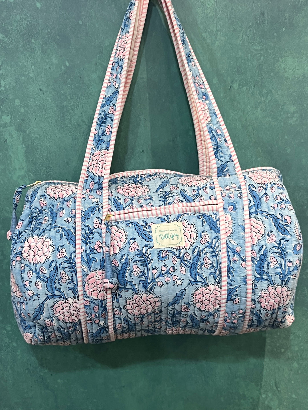 Johari Mini Bowling Bag in blue & pink