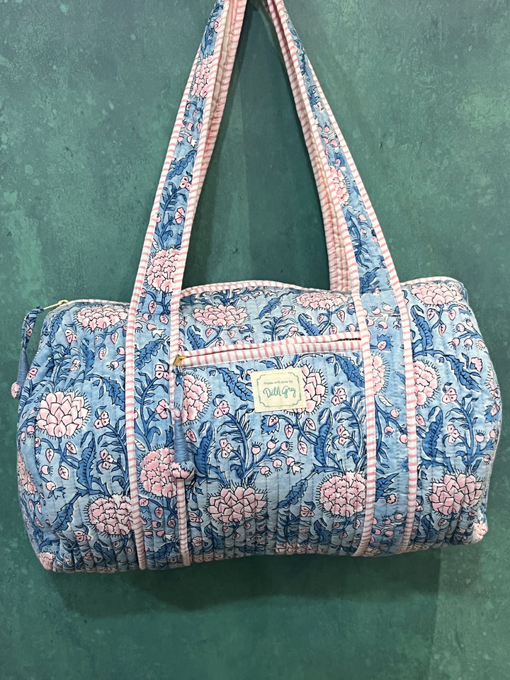 Johari Mini Bowling Bag in blue & pink