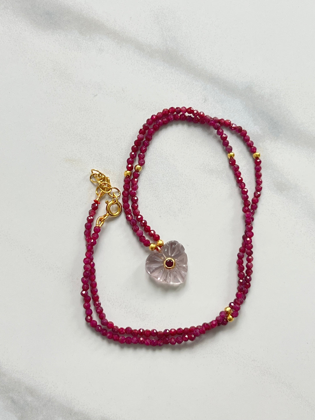 Jaipur Carved Heart Necklace in Ruby & Pale Amethyst