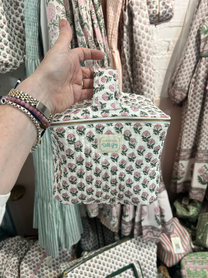 Daisy Buta Cosmetics Case in white & sage green