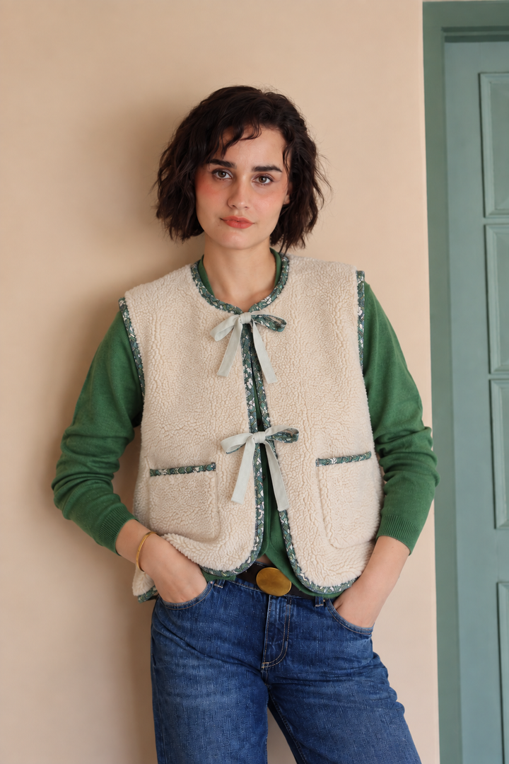 Abby Teddy Gilet in Sage Green Butta