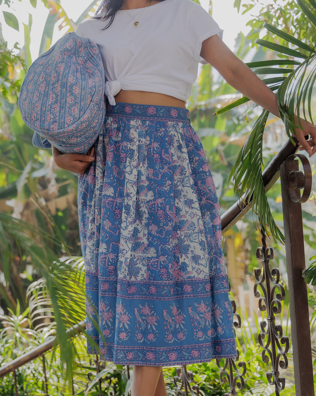 Border Stripe Quilted Weekend Bag in Dusty Blue and Lavender