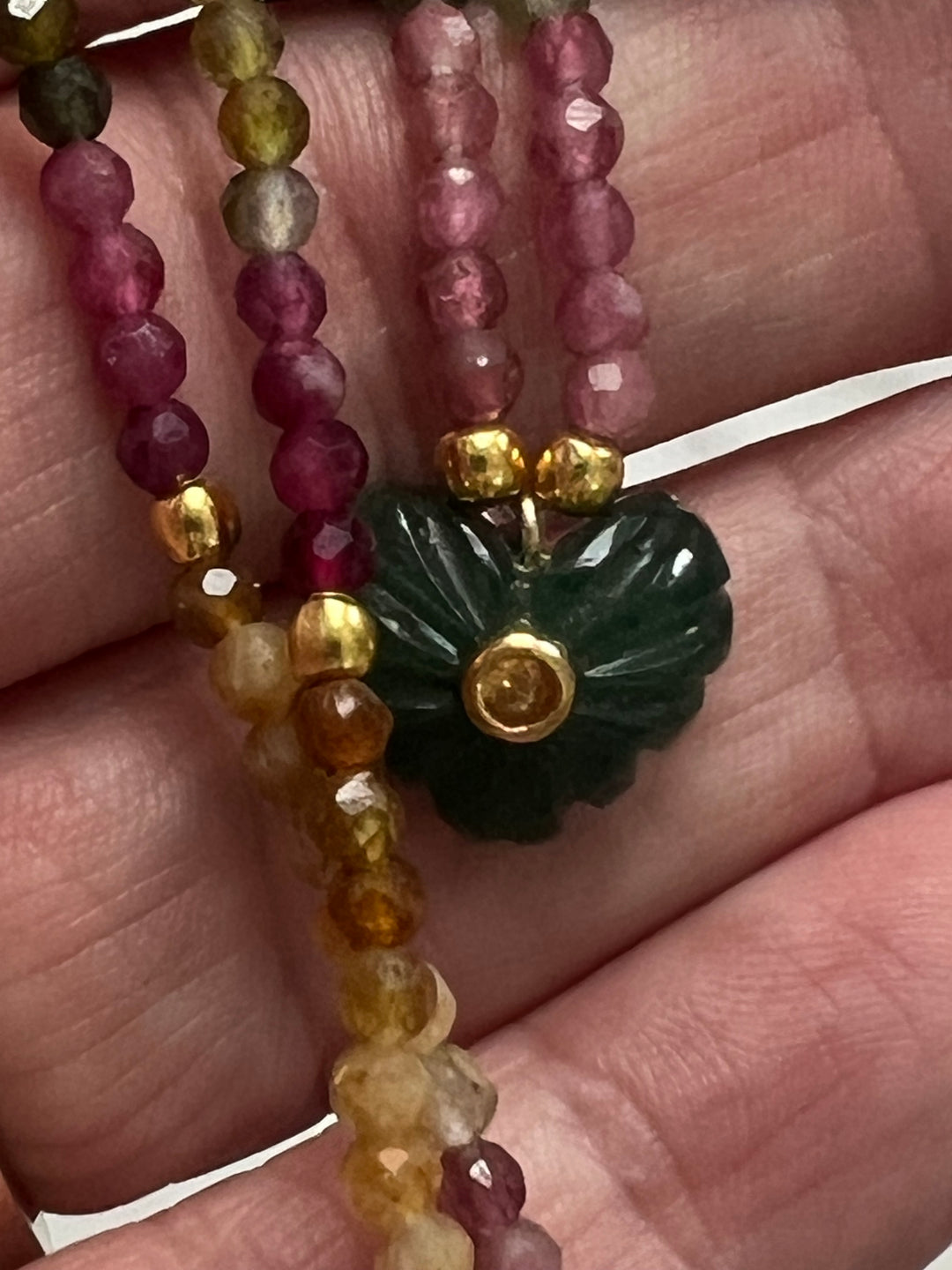 Jaipur Carved Heart Necklace in Tourmaline & Aventurine