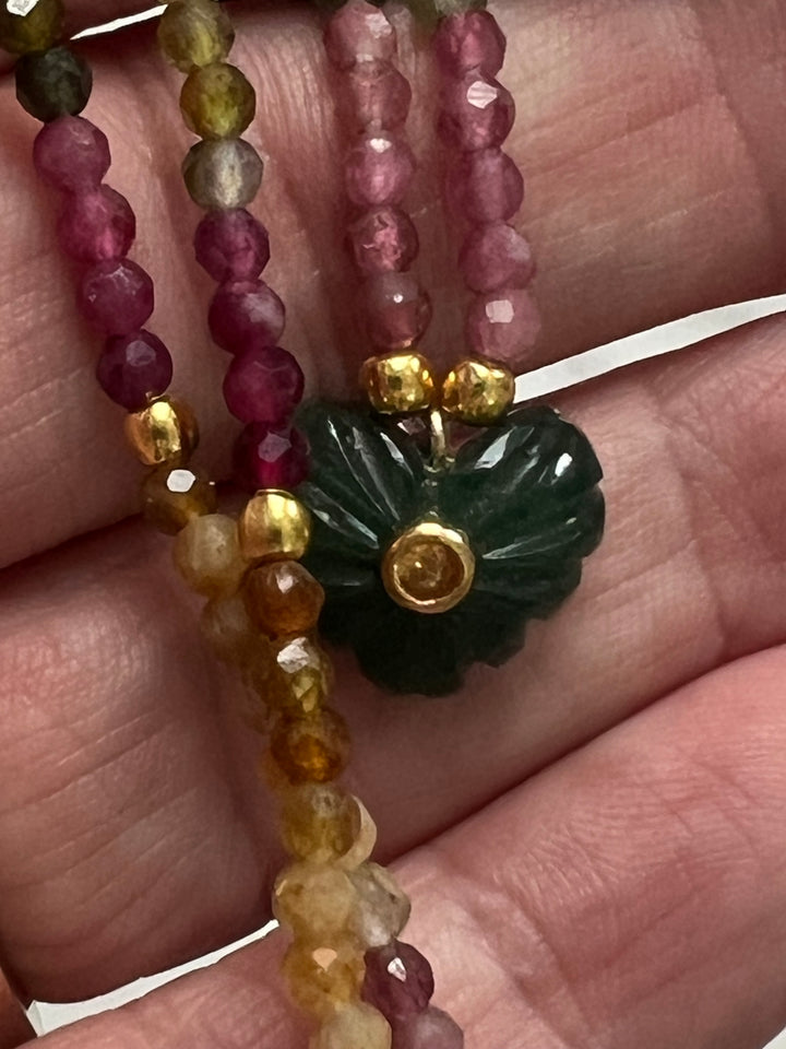 Jaipur Carved Heart Necklace in Tourmaline & Aventurine