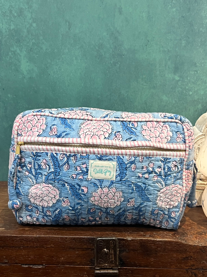 Johari Double Zip Wash Bag In Blue And Pink