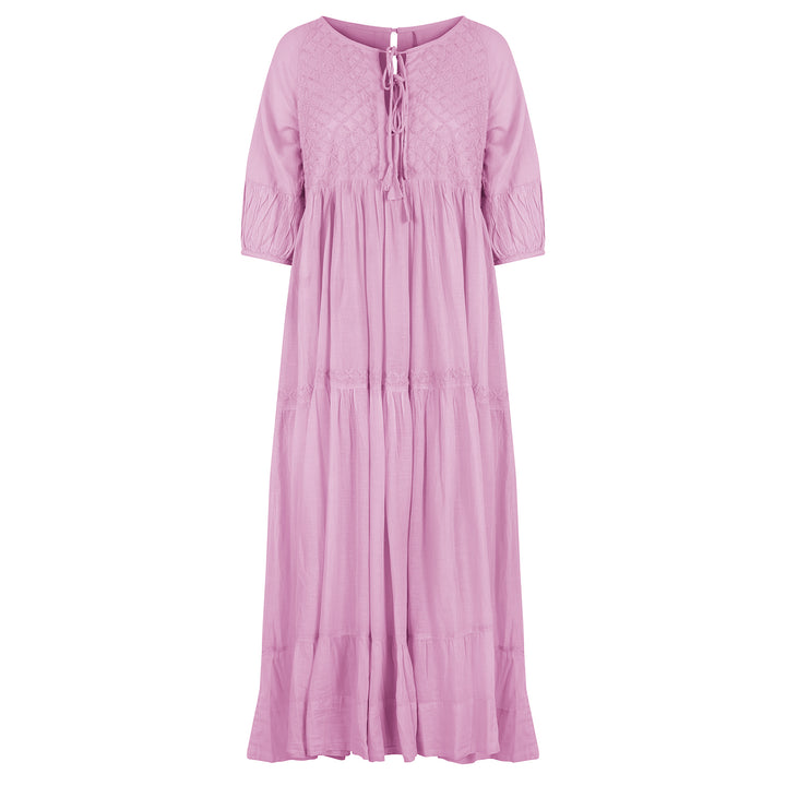PRE-ORDER: Chikankari-embroidered maxi dress in pink lavender