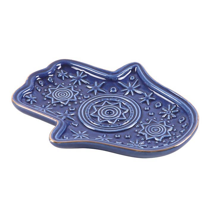 Dark Blue Hand of Hamsa Incense Holder and Trinket Dish - Dilli Grey