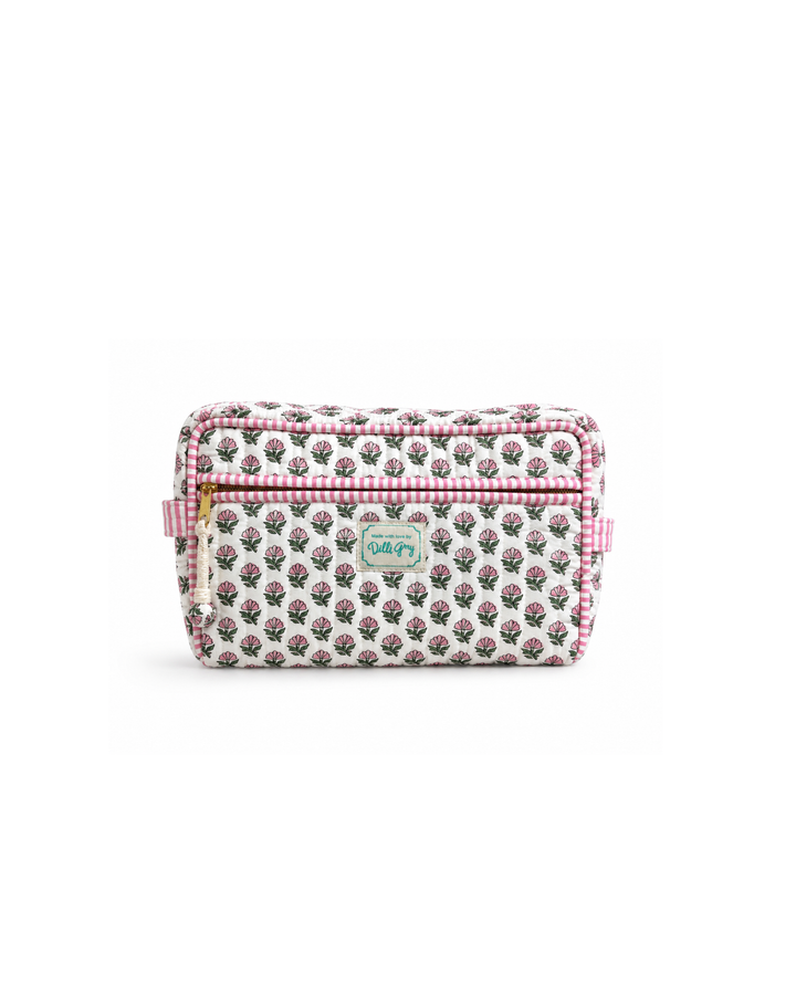 Daisy Buta Double Zip Wash Bag In White & Sage