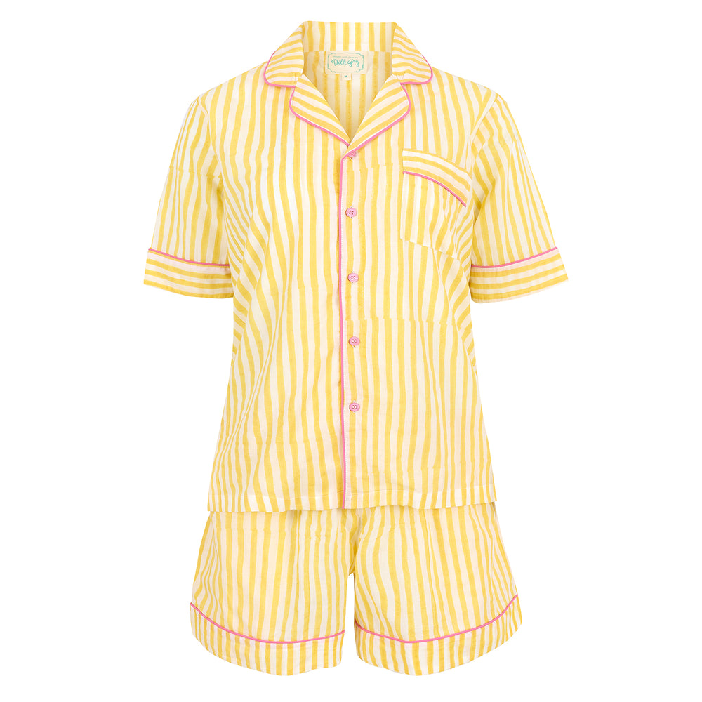 Candy Stripe Shorts PJ set in Sunshine Yellow & Pink - Dilli Grey