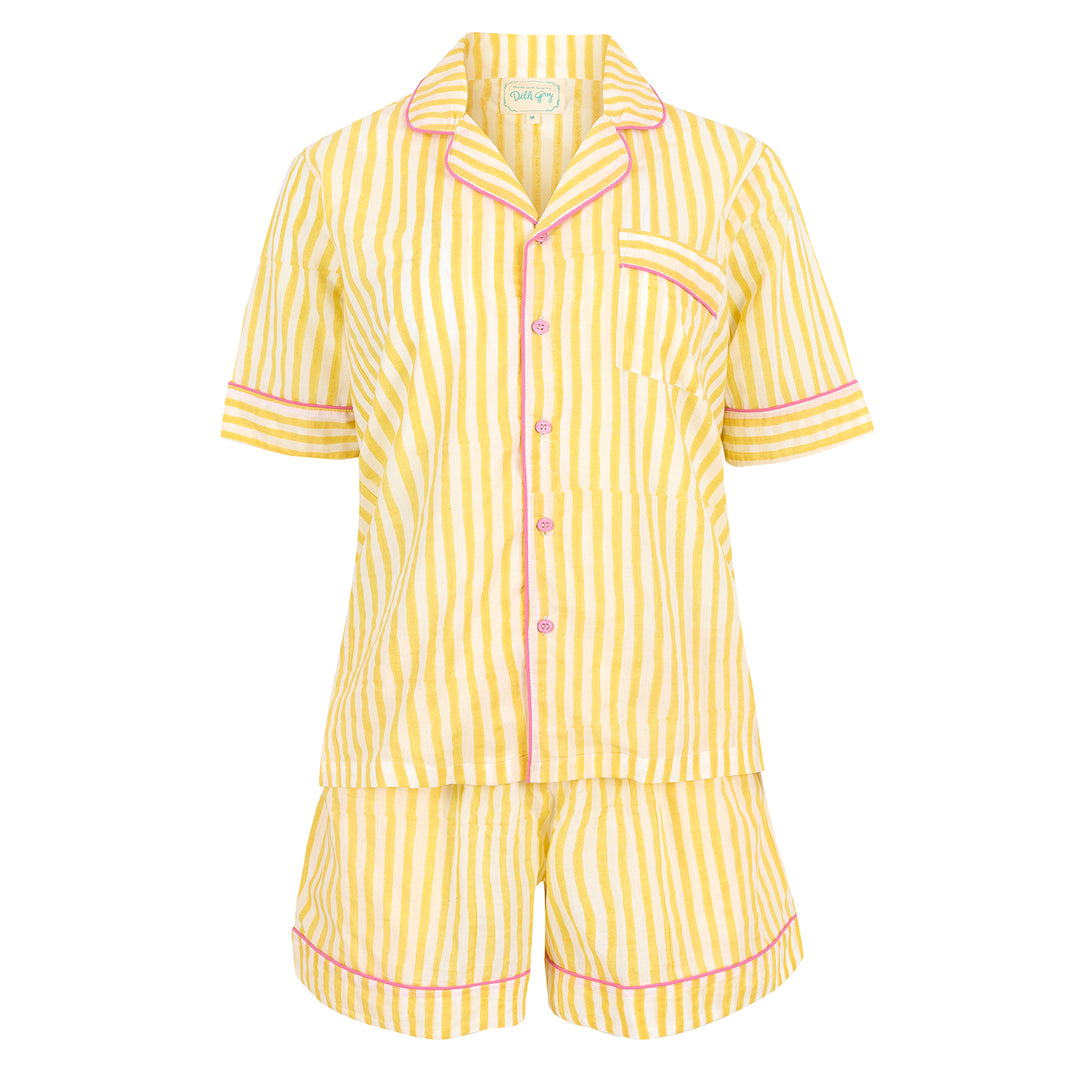 Candy Stripe Shorts PJ set in Sunshine Yellow & Pink - Dilli Grey