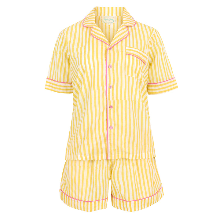 Candy Stripe Shorts PJ set in Sunshine Yellow & Pink - Dilli Grey