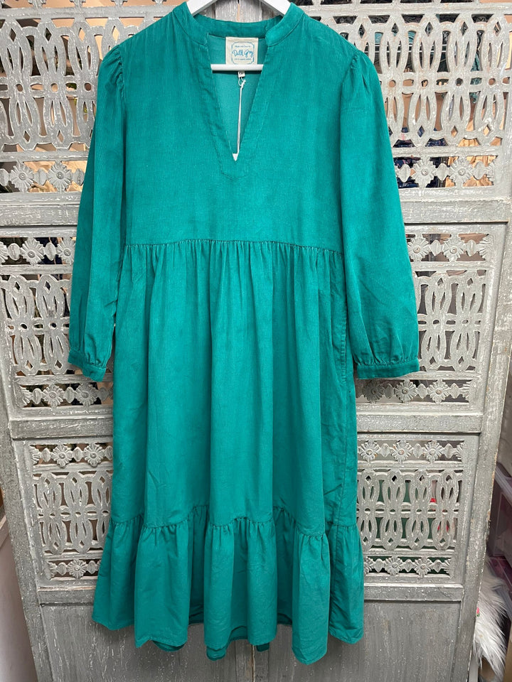 Sample 58 NO RETURNS - size 10 Florence cord dress in peacock