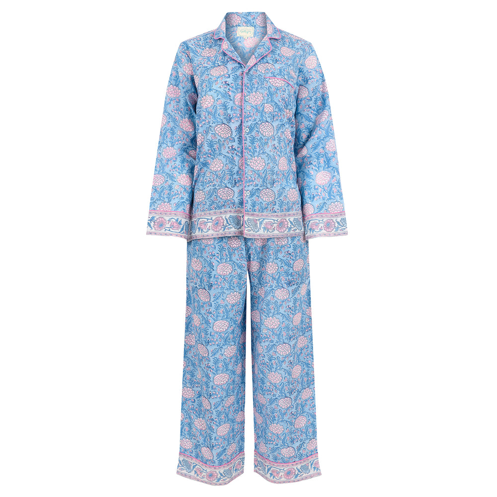 Johari Long Sleeve PJ set in dusty blue and pink - Dilli Grey