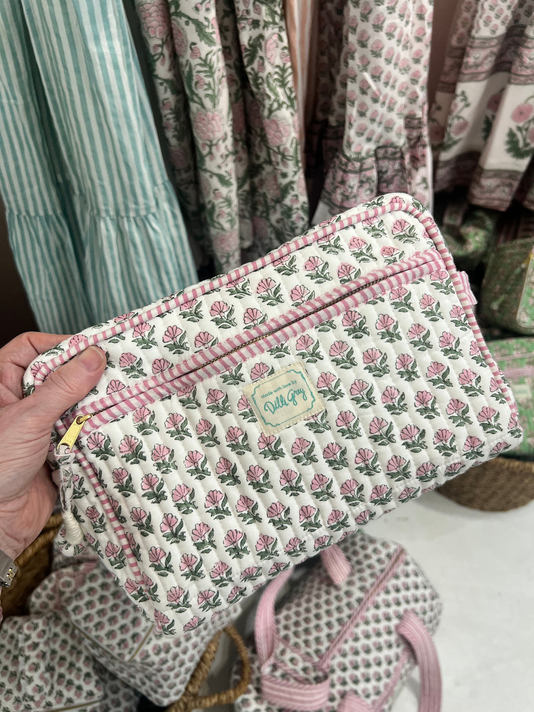 Daisy Buta Double Zip Wash Bag In White & Sage