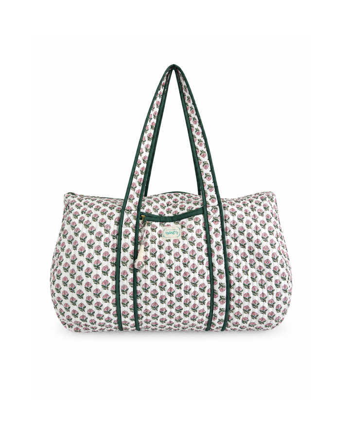 Daisy Buta Quilted Weekend Bag in white and sage