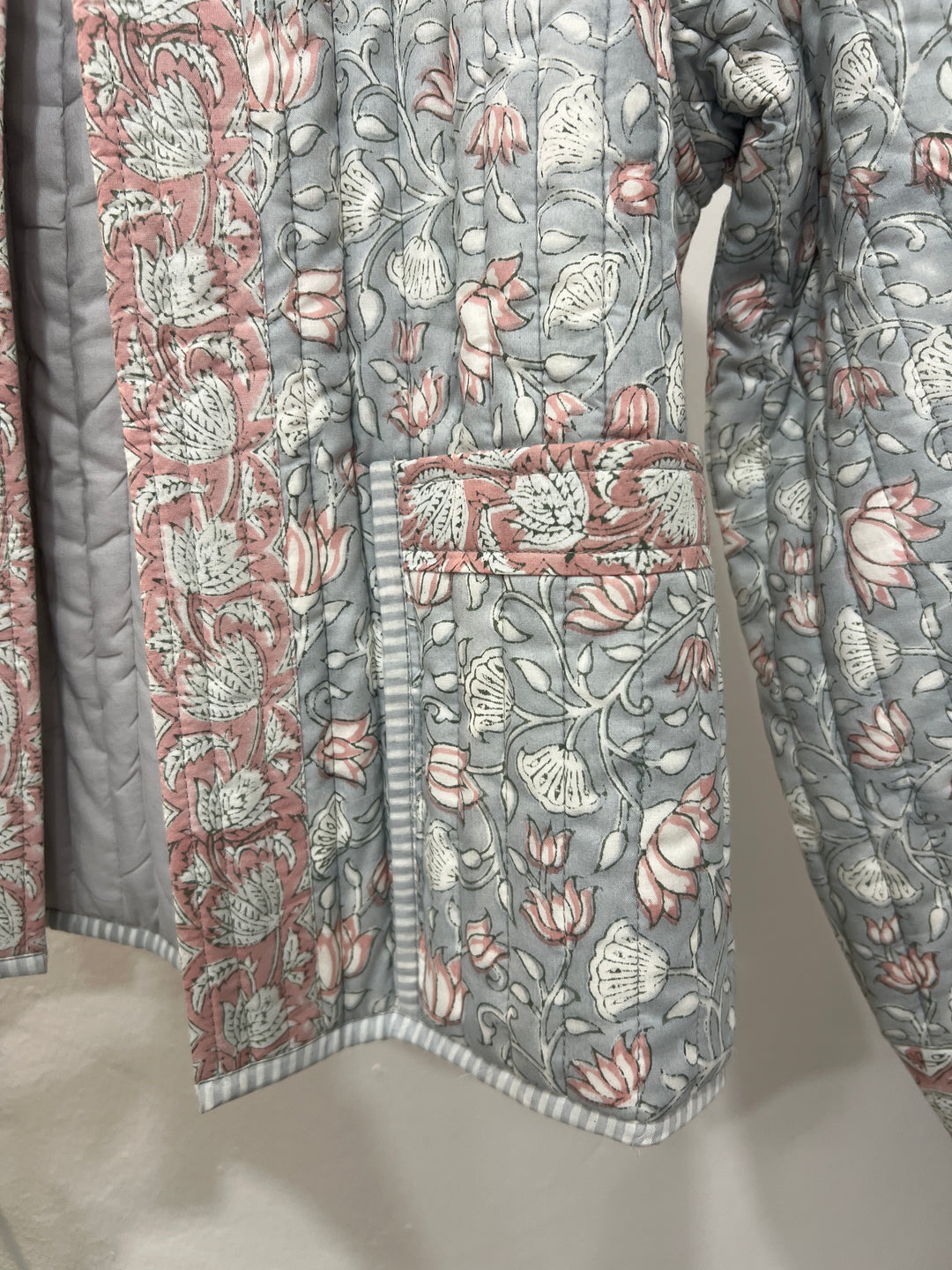 Quilted Jacket in grey and pink lotus - SAMPLE size small  (NO RETURNS)
