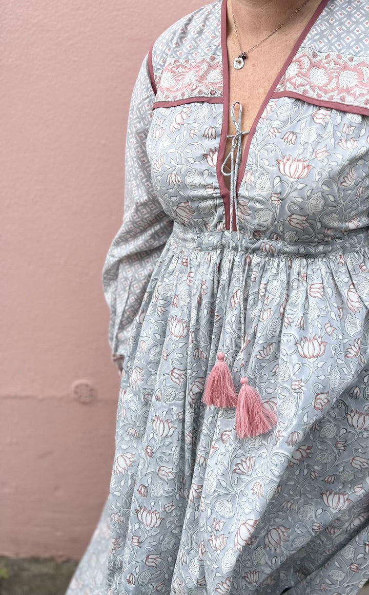 Fifi Boho Midaxi Dress In Dusty Blue