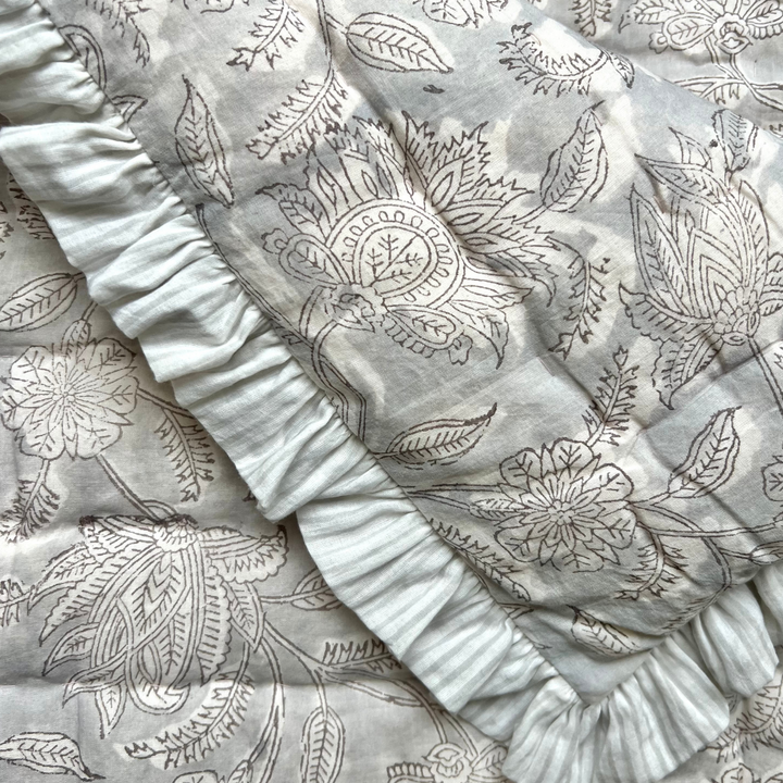 Champaca Ruffle Quilted Throw In Lunar Grey