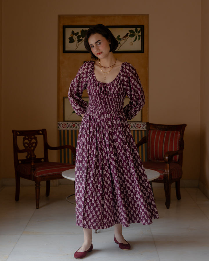 Lara Midi Dress In Burgundy - - delivery beg Nov