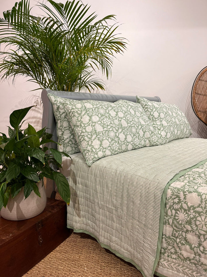 Matcha Green Narayan Hand-Block Printed Pillowcase