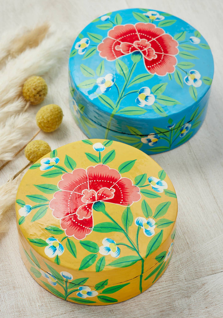 Kashmiri Chrysanthemum Handpainted Trinket Box Large - Dilli Grey